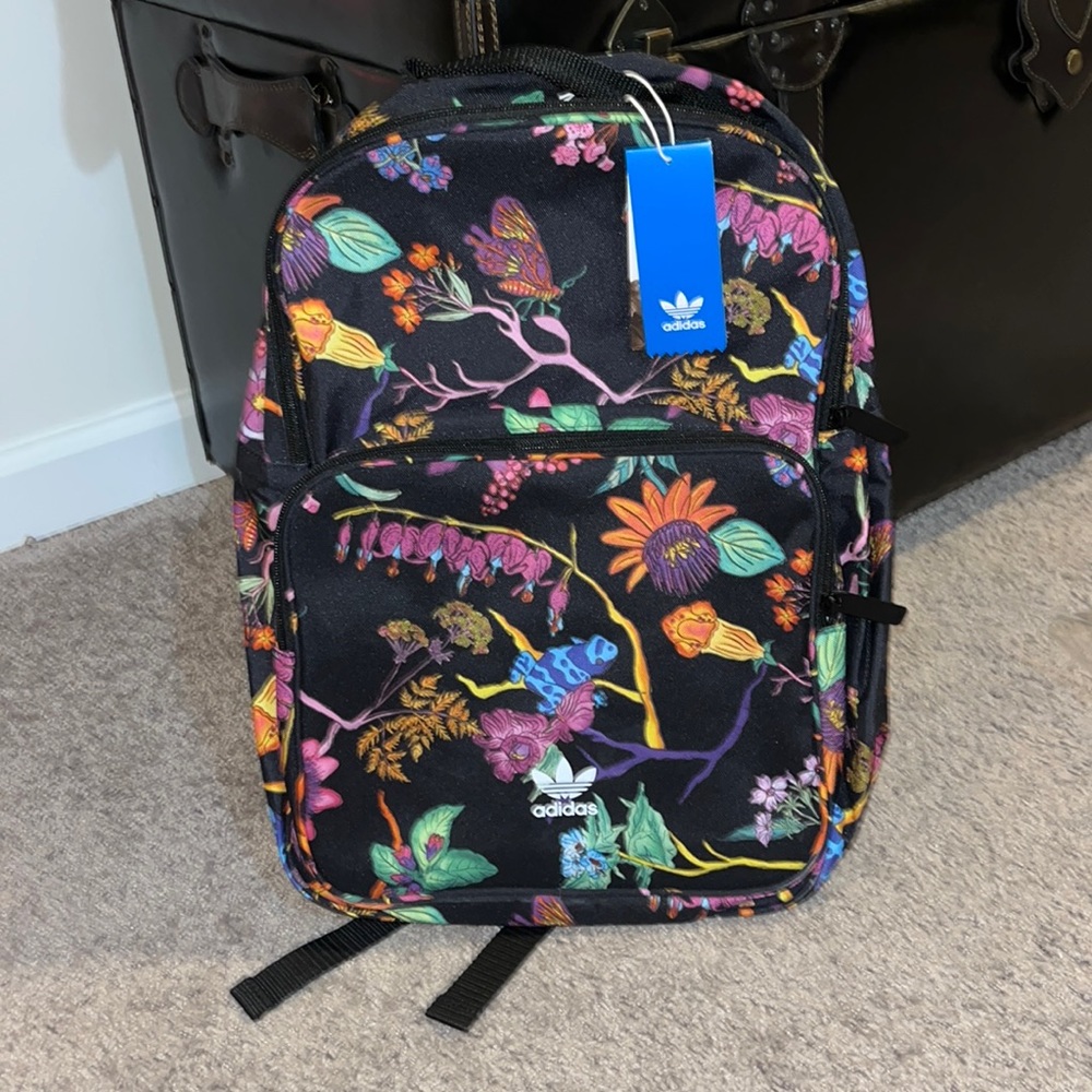 Adidas Originals Classic Backpack Bag school book bag new black floral Women’s